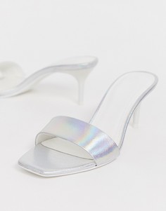 Серебристые сандалии на каблуке с эффектом металлик Bershka - Серебряный