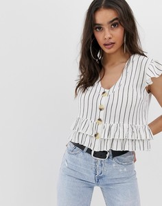 Полосатый кремовый топ на пуговицах с оборками PrettyLittleThing - Мульти