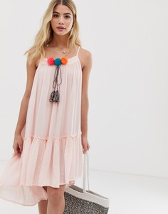 Розовое пляжное платье с отделкой помпонами и кисточками America & Beyond - Розовый