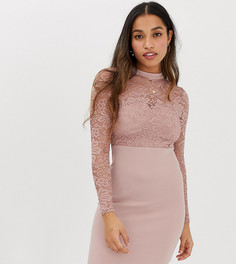 Кружевное облегающее платье с высоким воротом New Look Petite - Розовый