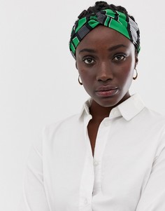 Зеленая повязка на голову с геометрическим принтом и перекрученной отделкой Weekday - Мульти