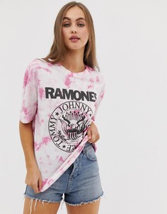 Розовая футболка с принтом тай-дай и надписью Ramones Pull&Bear - Розовый