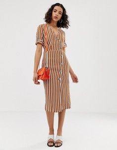 Платье миди в полоску с пуговицами River Island - Коричневый