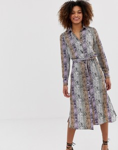 Платье-рубашка миди со змеиным принтом лилового цвета Miss Selfridge - Фиолетовый