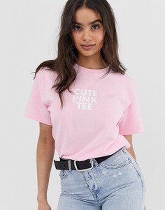 Эксклюзивная розовая футболка с надписью cute pink tee PrettyLittleThing - Розовый