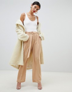 Светло-коричневые брюки с широкими штанинами и завязкой на талии Na-kd - Коричневый