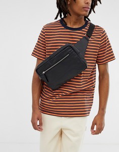 Черная кожаная сумка-кошелек через плечо с молнией спереди ASOS DESIGN - Черный