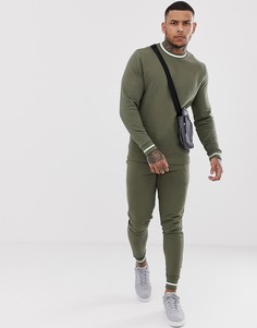Спортивный свитшот / джоггеры скинни с контрастной отделкой ASOS DESIGN - Зеленый