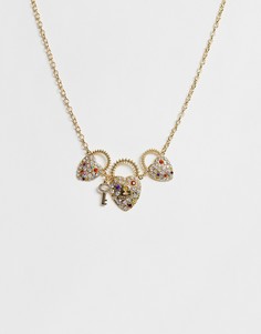 Ожерелье с подвесками-сердечками Reclaimed Vintage inspired - Золотой