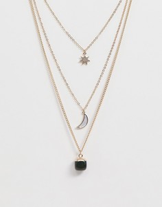 Ожерелье из цепочек в несколько рядов с подвесками Reclaimed Vintage inspired - Золотой
