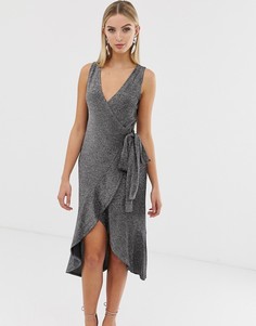 Платье металлик с запахом и драпировкой Lavish Alice - Серебряный