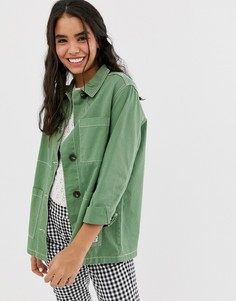 Зеленая куртка в стиле милитари с контрастными швами Bershka - Зеленый