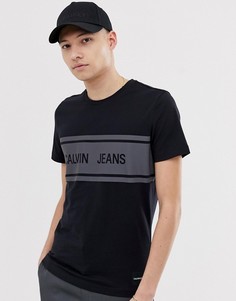 Узкая футболка со светоотражающей полосой и логотипом Calvin Klein Jeans - Черный