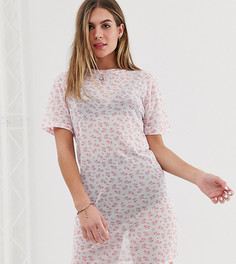 Сетчатое платье-футболка с цветочным принтом Wednesdays Girl - Кремовый