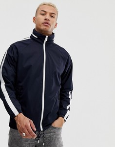 Темно-синяя куртка с капюшоном и полосой по бокам Pull&Bear - Темно-синий