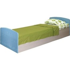 Кровать одинарная Олимп Лего - 2 дуб линдберг/ПВХ голубой металлик