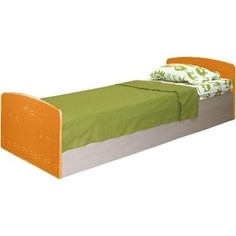 Кровать одинарная Олимп Лего - 2 дуб линдберг/ПВХ оранжевый металлик