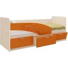 Кровать одинарная Олимп 06.223 Дельфин 180 дуб линдберг/оранжевый металлик