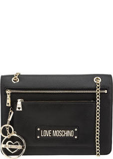 Кожаная сумка с откидным клапаном и карманами Love Moschino