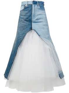 Junya Watanabe джинсовая юбка со вставкой из тюля