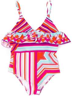 Emilio Pucci Junior striped frill trim swimsuit