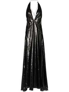 Michael Lo Sordo Alexandra sleeveless high-shine V-neck maxi dress