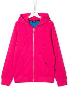 Diesel Kids худи на молнии с эффектом потертости
