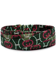 Gucci Green and pink logo silk wrap headband