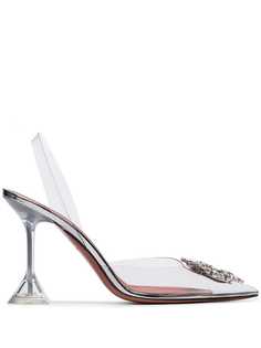 Amina Muaddi Transparent and Silver Tone Begum 95 PVC slingback pumps