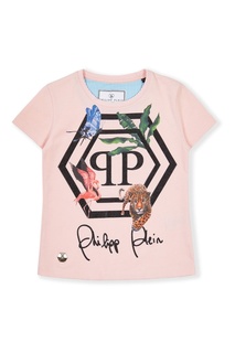 Розовая футболка с эмблемой Philipp Plein Kids
