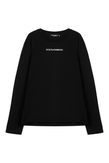 Черный лонгслив с белым логотипом Dolce & Gabbana