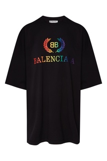 Черная футболка с радужным логотипом BB Balenciaga