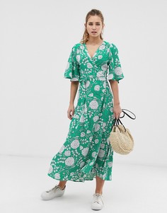 Платье миди с запахом и цветочным принтом Brave Soul kea - Зеленый