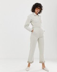 Бежевый джинсовый комбинезон в стиле милитари ASOS DESIGN - Белый