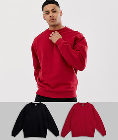 Набор из 2 oversize-свитшотов (черный / красный) ASOS DESIGN - Мульти