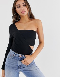 Боди на одно плечо с длинным рукавом ASOS DESIGN - Черный