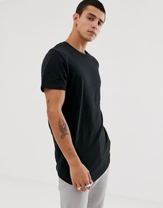 Черная длинная футболка с закругленным краем Jack & Jones Originals - Черный