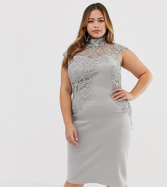 Облегающее платье с высоким воротником и отделкой кроше Club L Plus - Серый