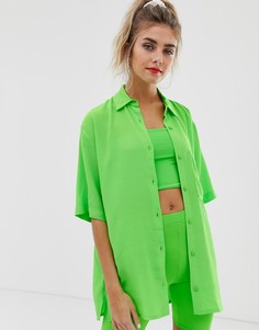Oversize-рубашка неоново-зеленого цвета Bershka PANTONE - Зеленый