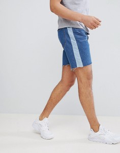Зауженные джинсовые шорты с полосой по бокам boohooMAN - Синий