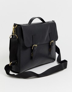 Черная кожаная сумка сэтчел с двумя ремешками ASOS DESIGN - Черный