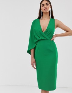 Зеленое платье миди на одно плечо с кейпом Lavish Alice - Зеленый
