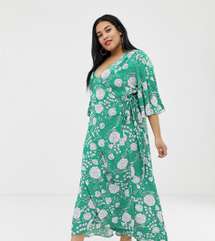 Платье миди с запахом и цветочным принтом Brave Soul Plus - Зеленый