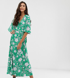 Платье миди с запахом и ярким цветочным принтом Brave Soul Tall Kea - Зеленый