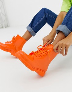Неоново-оранжевые резиновые сапоги со шнуровкой ASOS DESIGN - Оранжевый