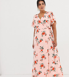 Платье макси с цветочным принтом и запахом Fashion Union Plus - Розовый
