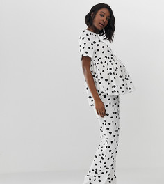 Пижамный комплект со свободным топом и брюками в горошек из 100% модала ASOS DESIGN Maternity - Розовый