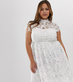 Короткое приталенное платье с отделкой кроше Club L Plus - Белый