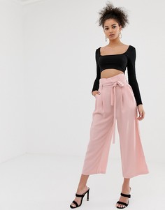 Розовые брюки с присборенной талией и широкими штанинами C by Cubic - Розовый