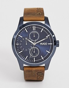Часы с кожаным ремешком HUGO 1530083 Discover 46 мм - Коричневый